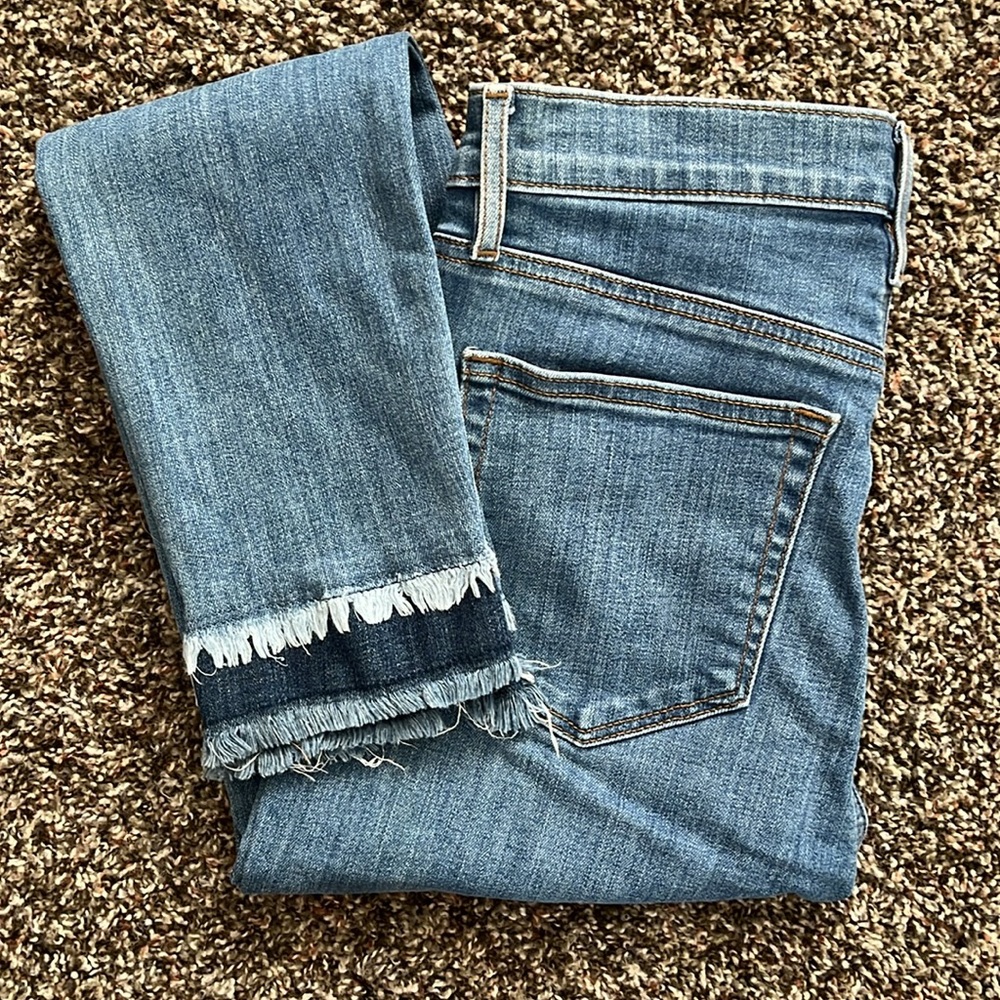 Loft Skinny High Rise Distressed Raw Hem Denim Jeans, Size 26/2 Fringe Cotton